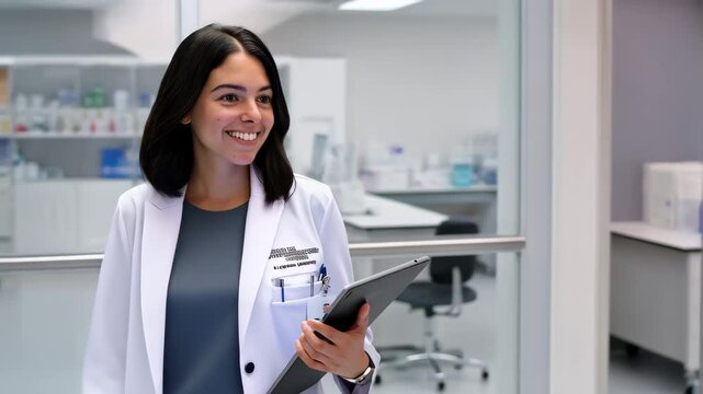 Surgeon leaving the laboratory with a clipboard during a productive research day at the medical facility
