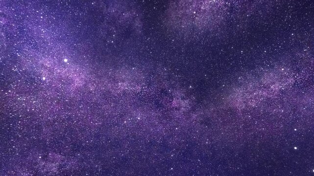 Purple nebula fills space, brightly glowing against the dark background of space. Stars and galaxy space sky night universe overlay virtual background video animation. High quality 4k footage
