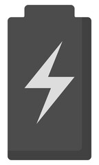 Black battery charging flat icon isolated on white background.