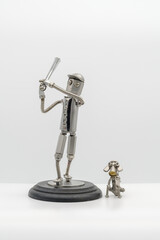 野球のバッターと愛犬・メタルフィギア