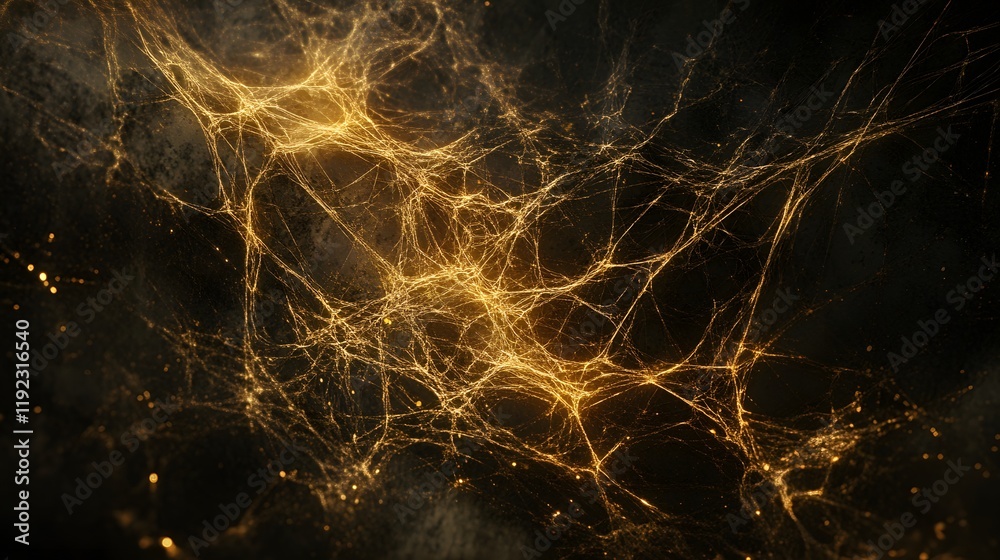 Poster dynamic golden networks abstract visualization digital art dark background close-up view concept of 