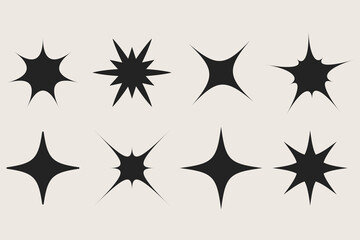 Glowing particles glare silhouettes, Sparkles flares icons y2k, Vector illustration.