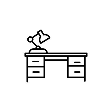 recommend clip art: Desk with lamp icon Thin line art isolated