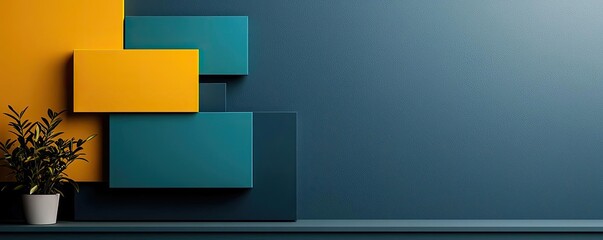 Vivid gradient idea. Modern geometric wall decor with vibrant colors and a potted plant.