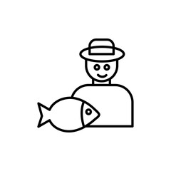 Fisherman with fish icon Thin line art isolated