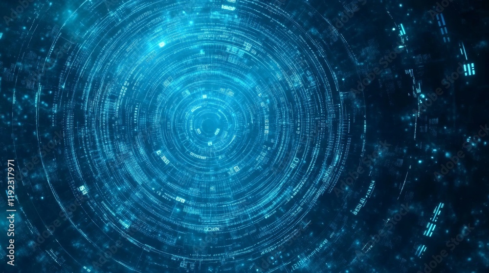Poster Abstract blue technology background with binary code  - ai