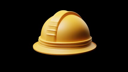 Fototapeta premium Bright yellow construction helmet on a deep black background, emphasizing its industrial design.