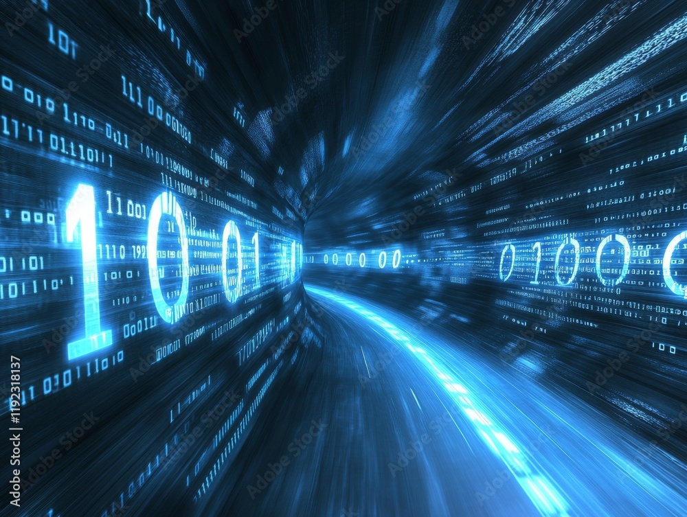 Fototapete abstract blue technology background with binary code - ai