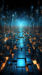 Obraz premium digital technology artificial intelligence blue light stripes poster background