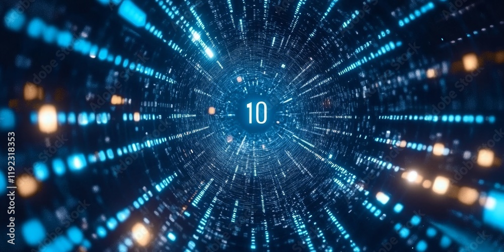 Poster Abstract blue technology background with binary code  - ai