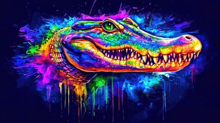 Vibrant crocodile artwork digital canvas colorful environment artistic perspective wildlife concept