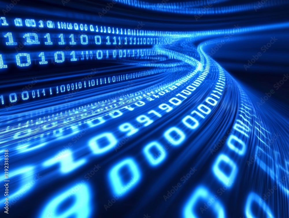 Fototapete abstract blue technology background with binary code - ai