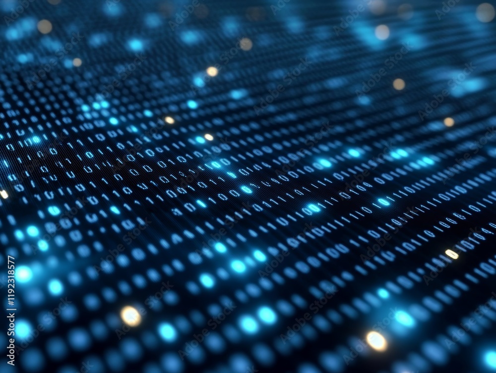 Poster Abstract blue technology background with binary code  - ai
