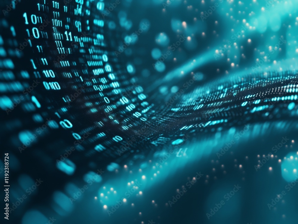 Poster Abstract blue technology background with binary code  - ai