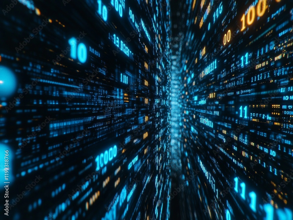 Poster Abstract blue technology background with binary code  - ai
