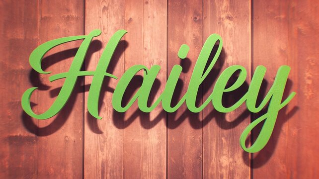 Stylish green letters of name Hailey on wooden backdrop