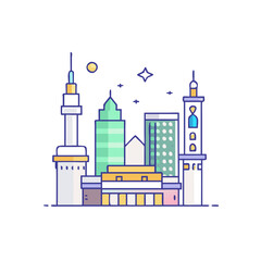 Naklejka premium mecca skyline vector icon, mecca skyline vector illustration - simple illustration of mecca skyline, perfect for mecca skyline logos and icons