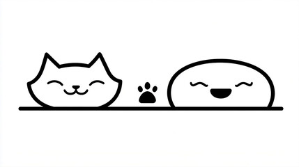 Simplicity and Companionship: Minimalist Black-and-White Illustration of a Woman and Her Dog