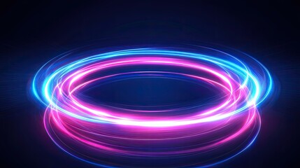 Naklejka premium 1. **Neon Circular Glow: Blue and Pink on Black**