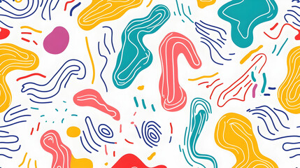 Naklejka premium Playful Abstract Design Featuring Vibrant Colors, Organic Shapes, And Bold Lines Creating A Dynamic Visual Pattern. Generative AI