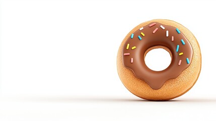 Obraz premium Delicious Chocolate Glazed Donut with Colorful Sprinkles on a White Background for Dessert Lovers