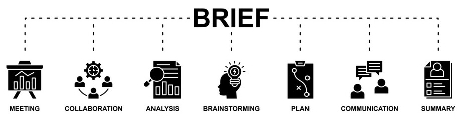 Brief banner web icon vector illustration concept with icon of meeting, collaboration, analysis, brainstorming, plan, communication, summary