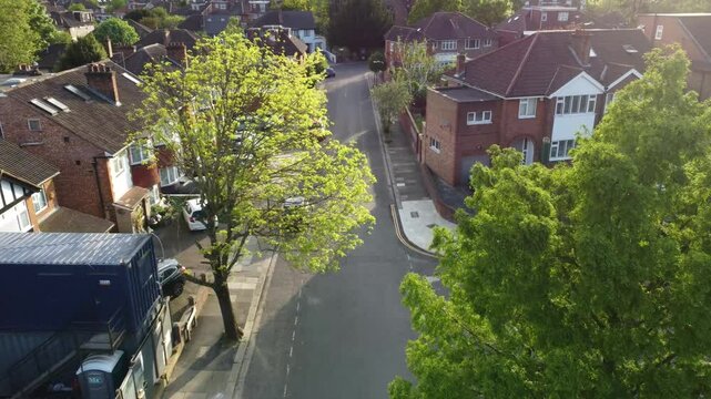 Drone footage of the East Acton district in Acton in London, England, United Kingdom on a sunny day