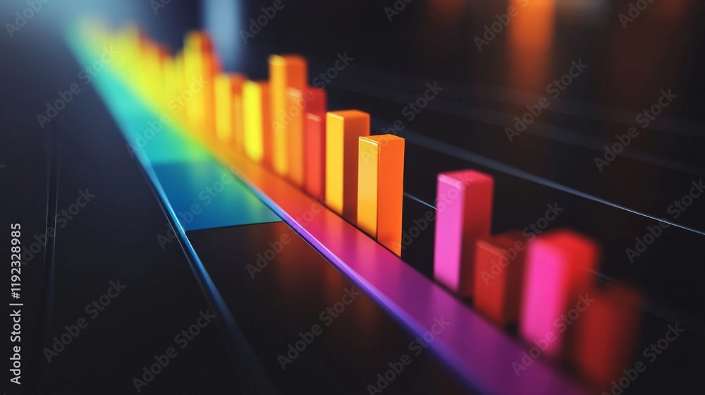 Poster a d-rendered bar graph with rising colorful bars, symbolizing growth in market trends, with a dark a