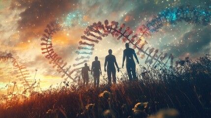 Humanity's Genetic Journey Under a Cosmic Sky