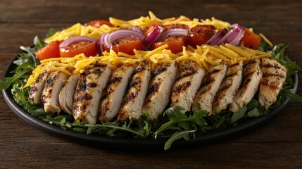 Grilled Chicken Salad with Fresh Vegetables and Cheese Toppings