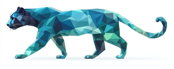 Obraz premium Blue panther low-poly design on white background for tech icon