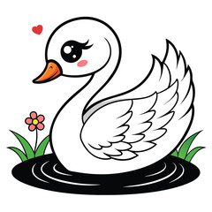 Obraz premium cute swan vector black illustration