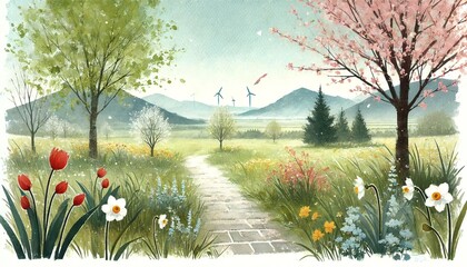 Fototapeta premium Spring landscape with path