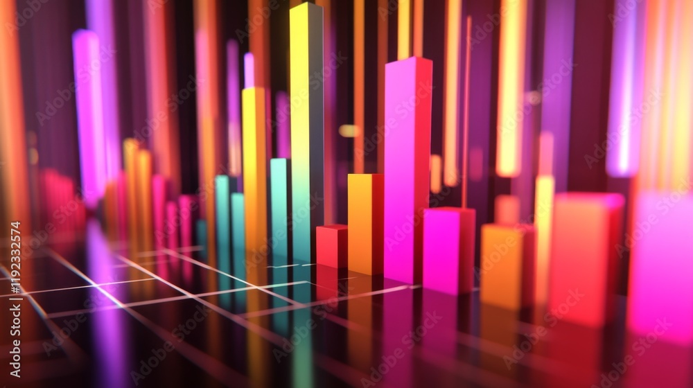 Aufkleber A clean, modern D bar graph with light reflections and sharp edges, showing market fluctuations in vivid colors with a sleek design