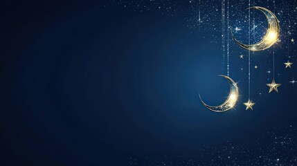 Naklejka premium Night sky with crescent moons and stars.