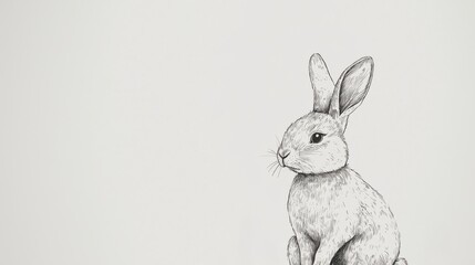 Obraz premium Minimalist Easter Card Design Featuring a Cute Rabbit on a Light Grey Background