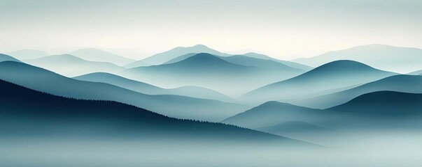 Blurred abstract background concept. Tranquil mountain range shrouded in mist, showcasing serene natural beauty and depth.