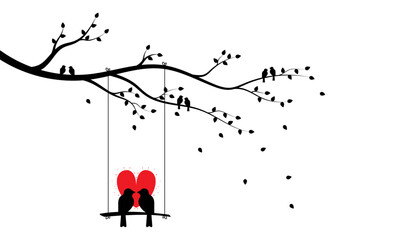 Bird in love. Birds on tree branch. Valentines day concept