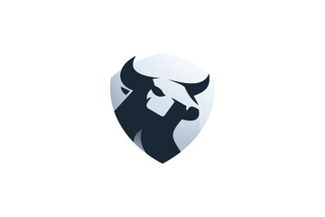 Buffalo Shield Silhouette Logo Design Vector
