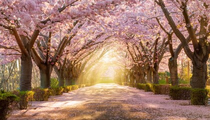 桜のトンネルと光の魔法の背景