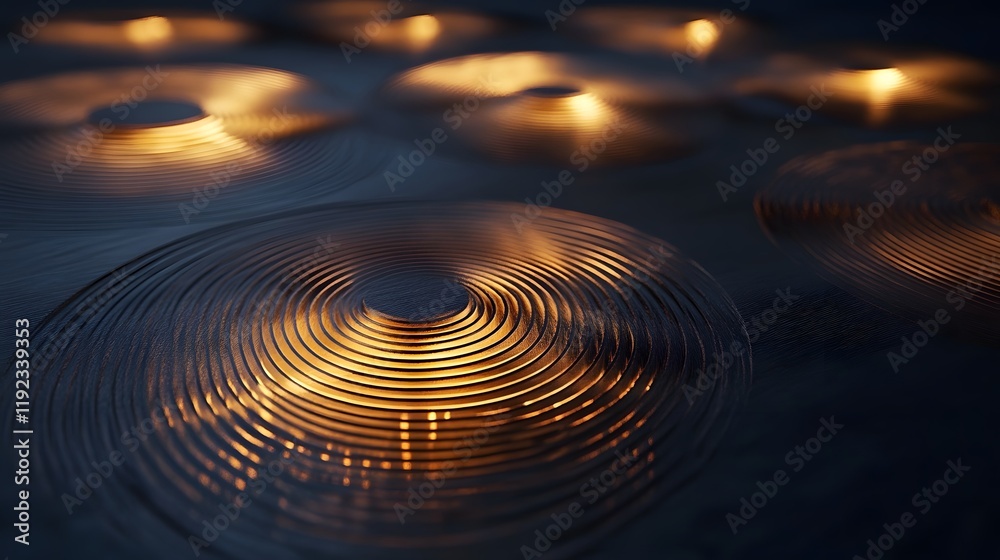 Poster illuminated circular patterns creating a captivating visual experience in a dark studio environment