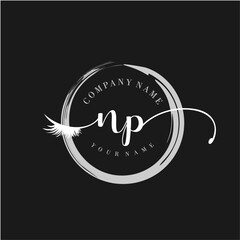 NP Elegant Circular Logo Design with Feather and Calligraphic Text © Cherlia dinda