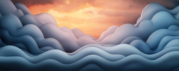 Fototapeta premium Cloudy abstract background idea. Beautiful sunset lighting shining through layered clouds in a tranquil sky.