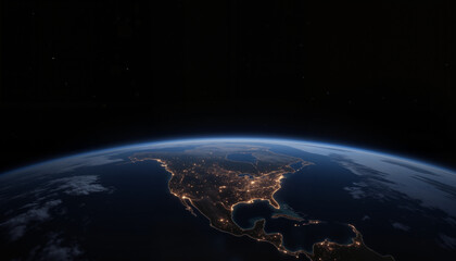 Fototapeta premium Earth from space illuminated during Earth Hour, showcasing glowing cities against darkness