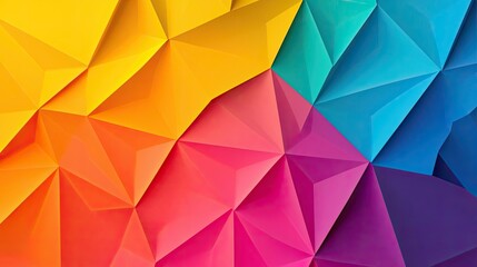 Fototapeta premium Triangle abstract background idea. Vibrant geometric pattern showcasing a spectrum of bright colors in a modern design.