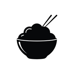 Rice bowl and chopstick vector icon. Asian food symbol