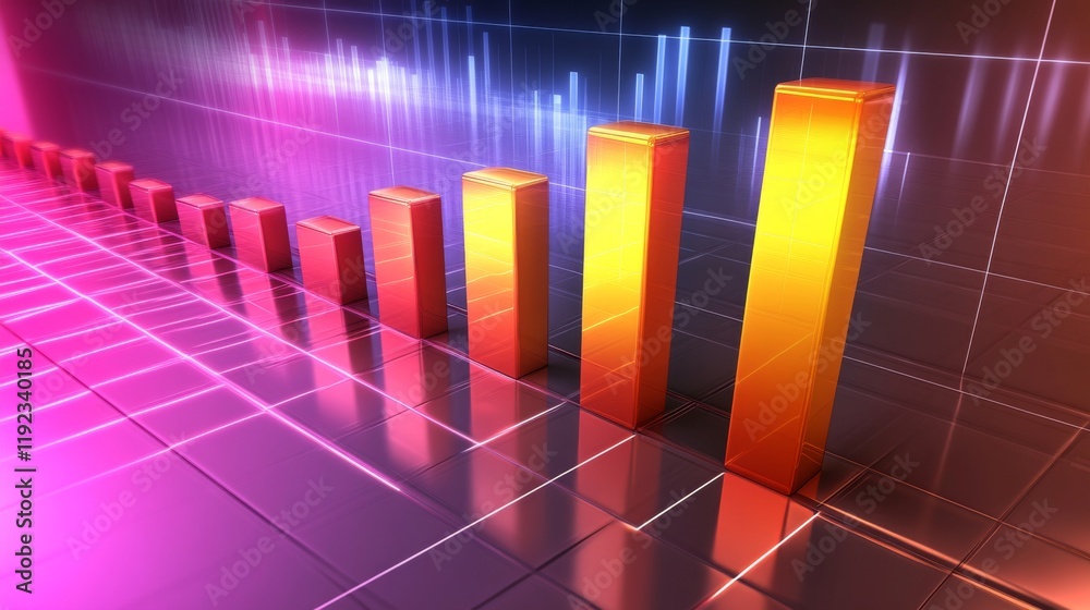 Leinwandbilder a colorful d bar graph with glowing, stacked bars, illustrating progress and data analysis in a vibr