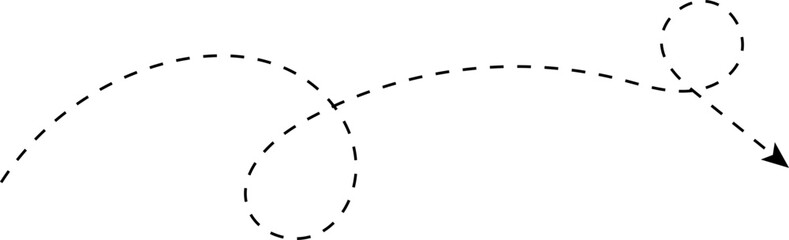 Hand drawn dotted arrows set vector illustration isolated on white background. Hand drawn freehand different curved lines, swirls arrows. Curved arrow line. Doodle, sketch style.