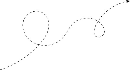 Hand drawn dotted arrows set vector illustration isolated on white background. Hand drawn freehand different curved lines, swirls arrows. Curved arrow line. Doodle, sketch style.
