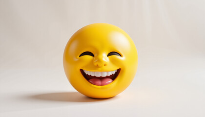 Fototapeta premium Bright, colorful laughing emoji with shiny surface and glowing expression against clean white background